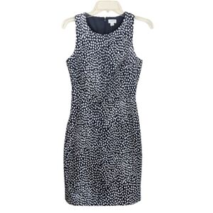 J. Crew Dress Sheath Navy Blue White Pebble Polk-a-Dot Textured Cotton Sl…